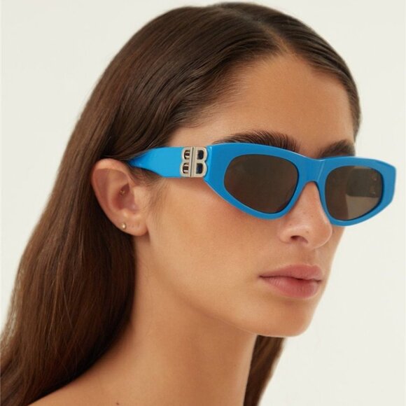 NEW BALENCIAGA BLUE AND SILVER CAT-EYE BB SUNGLASSES BB0095S 011 - Picture 1 of 6